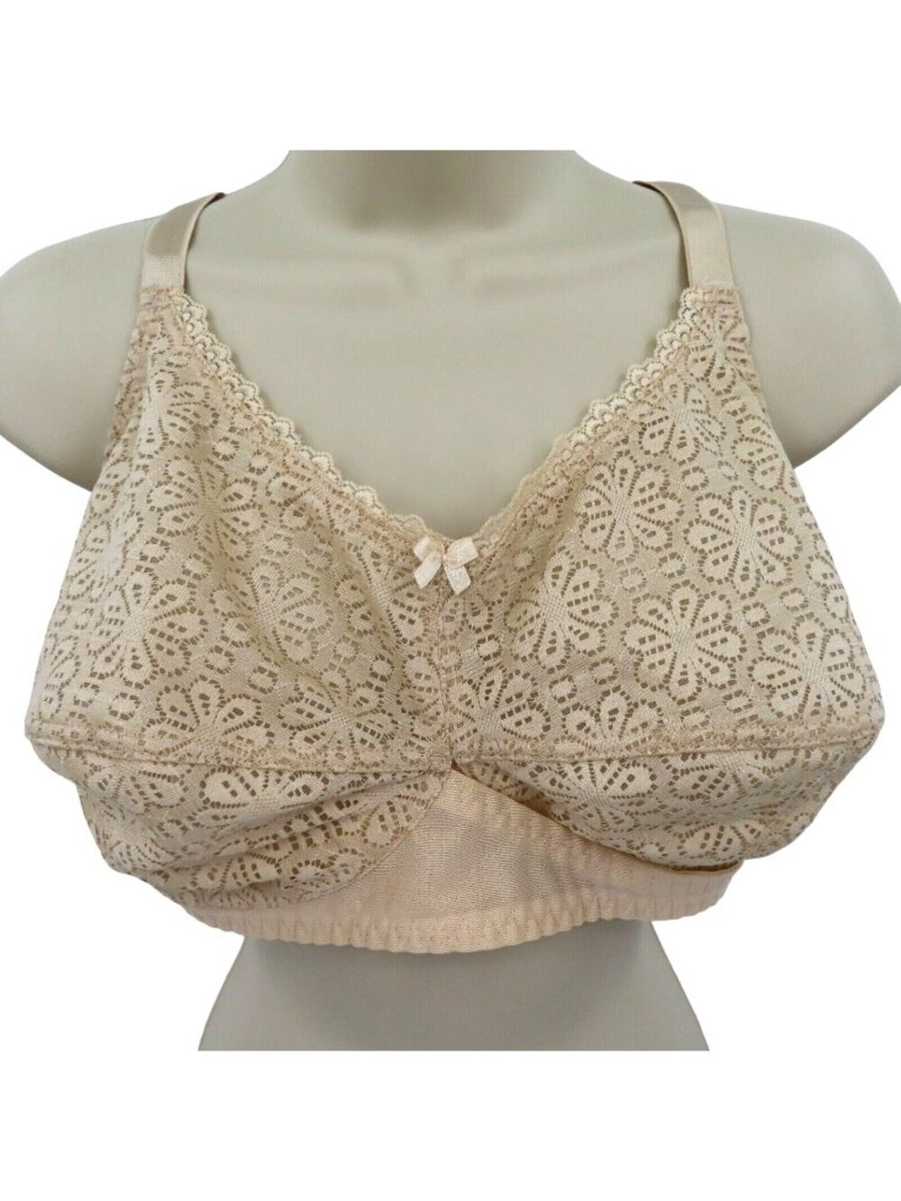 Eros 46DD Bra Wireless Unlined Beige Daisy Flower Floral Lace Mesh Bow Turkey